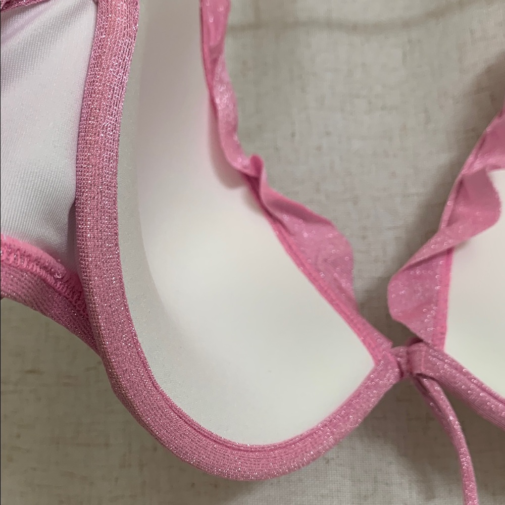 Victorias Secret Sparkly Glitter Barbie Pink Moderate Push up Tie Bikini Top 36C - Picture 6 of 6